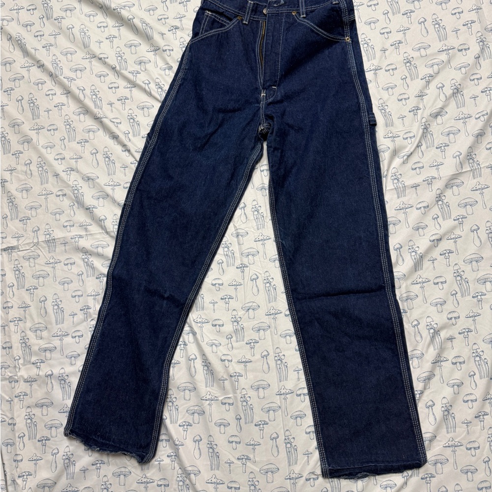 Blue Bootcut Work Jeans with Contrast Stitching